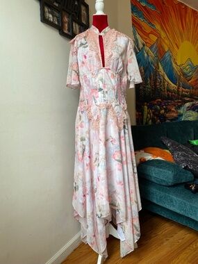 Corset Story Floral Pink Handkerchief Hem Corset Dress